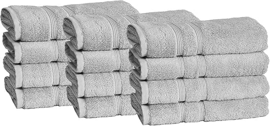Mosobam Luxury Turkish Set of 12 Hand Towels 16X30 Light Grey (Gray) 700 GSM Bamboo Viscose & Aegean Turkish Combed Cotton