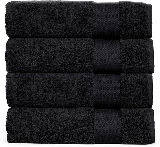 Hencely Premium Bath Towel Set of 4-28x58 Inches - High Absorbency, Quick Drying - 100% Soft Turkish Cotton Towels - Ideal for Home, Bathroom, Hotel, Spa, and Gym - Black