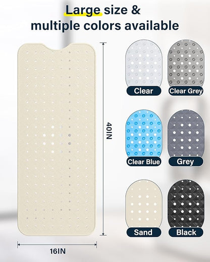 Non Slip Bathtub Mat for Tub & Shower, Machine Washable 40"x16" Anti Slip Bath Mat with 2 Hooks, Soft & Comfortable and Extra Largefor Families, Sand