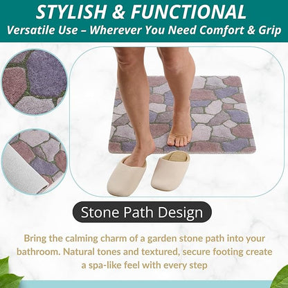Anti Slip Shower Mat Square - Non Slip Shower Mats for Inside Shower - 24x24 Shower Floor Mat Non Slip - Square Bath Mat for Shower - Secure Loofah Shower Mat No Suction Cups (24x24 Stone Path)