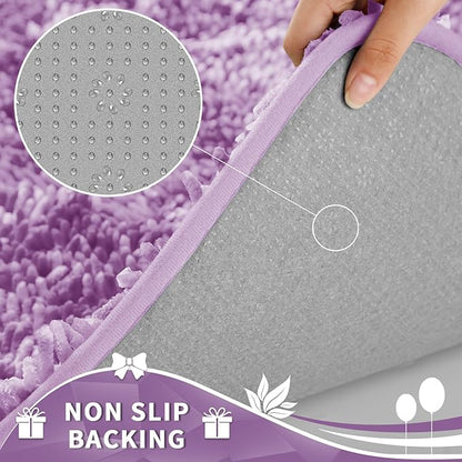 Yimobra Toilet Rugs U Shaped Washable, Extra Thick Soft Absorbent Chenille Contour Bathroom Rugs for Toilet 24x24 Inch, Quick Dry Non Slip Toilet Mat for Bath Floor, Lilac