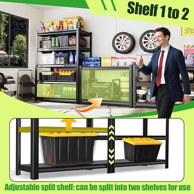 Garage Shelving,Heavy Duty Garage Storage Shelves,Metal Shelving Unit,5 Tier Adjustable Steel Utility Shelf,Use for Basement,Warehouse, Pantry Closet,Black (Steel-72 H*45.7" W*19.7" D)