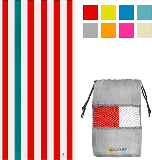 SUN CUBE Microfiber Beach Towel, Quick Dry Sand Free Beach Towel, Lightweight, Compact for Travel Swim Sports Camping, Packable Sand Resistant Towel Adult - Red 78x35 Inches