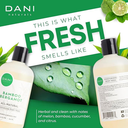 DANI Naturals Moisturizing Body Wash - Refreshing Bamboo Bergamot Scent with Organic Aloe Vera & Natural Glycerin - Paraben & Sulfate-Free Shower Gel - For Men & Women - 12 oz - Vegan & Cruelty-Free