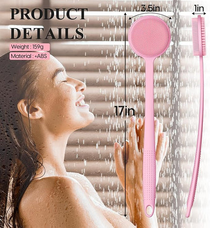 2 Pack Back Scrubber for Shower, 17in Lengthen Long Handle Body Brush, Double Sided Shower Brush for Shower Exfoliating and Massage Can Produce Rich Foam, Long Handle Back Scrubber for Men
