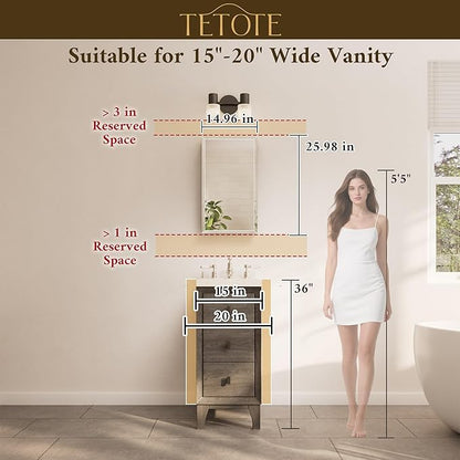TETOTE 15 x 26 Medicine Cabinet with Tempered Beveled Mirror Black Bathroom Mirror with Storage Aluminum Cabinet DTC Hinges, Stepless Adjustable Shelves, Recessed/Surface-Mounted
