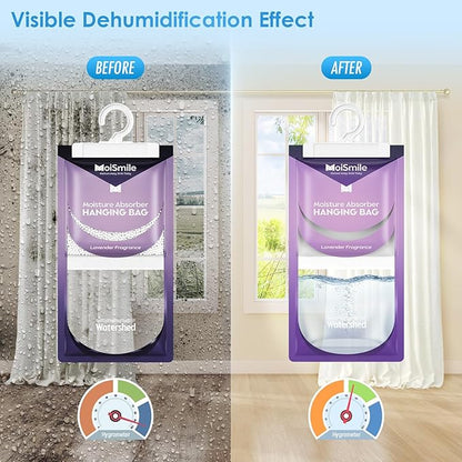 Moisture Absorbers 10 Pack Lavender Fragrance, Hanging Closet Dehumidifier Bags, Humidity Absorber, Compact Eliminates Odors Humidity Packs for Car, Bathroom, Bedroom, Basement, 9.8OZ