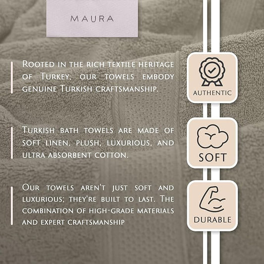 MAURA Ivory Extra Large Turkish Cotton Luxury Bath Towels Set of 4. Ultra-Soft, Thick & Plush Towels for Bathroom - Cream
