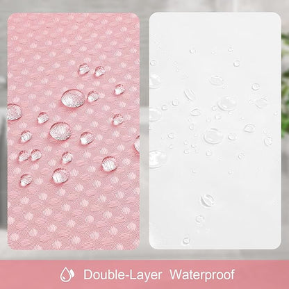 3 in 1 Extra Long Pink Shower Curtain Set-72 W x 84 H, Modern Waffle and PEVA Liner Set with 12 Stainless Steel Hooks, Waterproof Fabric for Bathroom