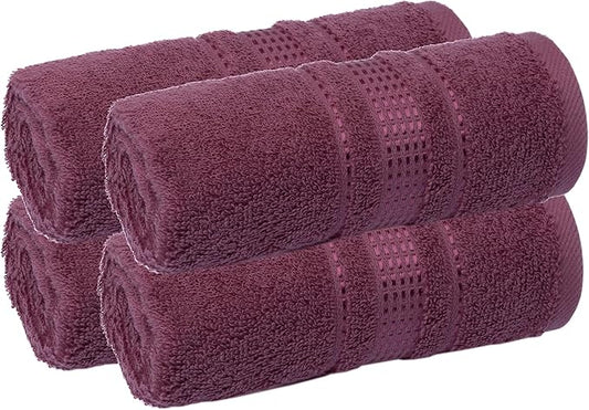 Melissa Linen, Fingertip Towels 4 Pack, 100% Turkish Cotton, Small Hand Towels for Body and Face, 12 x 18 in, Soft and Absorbent, Quick Dry, (Dark Reddish-Purple Fingertip Towels)