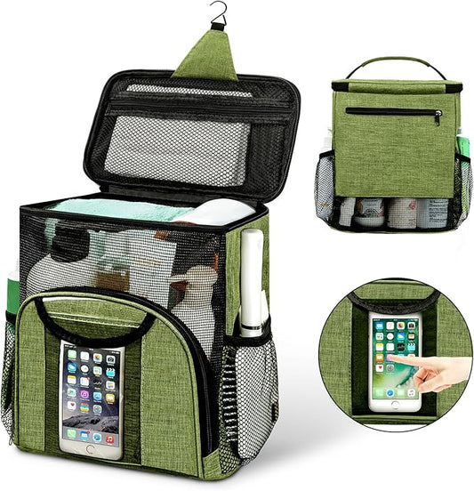 Attmu Portable Shower Caddy College Tote Bag, Quick Dry Hanging Toiletry Bag, Large Capacity Mesh Shower Caddy Portable for College Dorm Room Essentials for Boys and Girls for Bath Camping (Green)