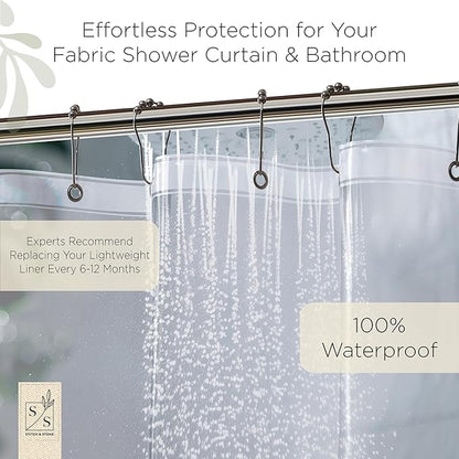Stitch & Stone Shower Curtain Liner, Premium Medium Weight Durable Waterproof 6g PEVA for Bathroom with Weighted Magnets, Extra Long 72" x 78", Clear 1 Pack