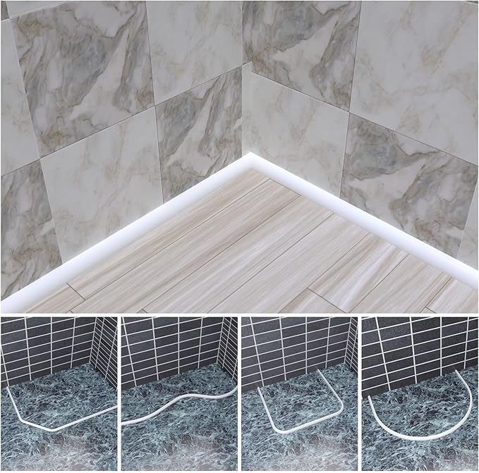 Duzzy 118 Inch Flexible Quarter Round Molding, Peel and Stick Silicone Rubber Trim Suitable for Shower Pans Gap and the Base of Staircase