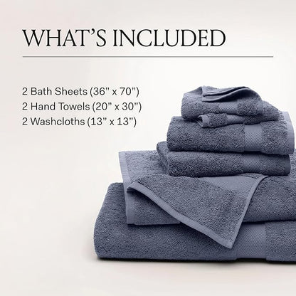 BOLL & BRANCH Plush Bath Sheet Set - Shore - 6 Piece - Includes 2 Oversized Bath Sheets, 2 Hand Towels & 2 Washcloths - 100% Organic Cotton - Ultra Soft & Luxurious - Quick Absorbing