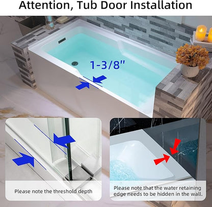 WOODBRIDGE 60" Acrylic Rectangular Alcove Soaking Bathtub in White with Left Drain, Matte Black pop-UP Drain Included BA6030L