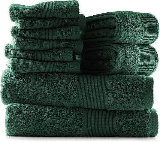 Hearth & Harbor Bath Towels for Bathroom - 100% Ring Spun Cotton Luxury Bathroom Towels - Ultra Soft & Highly Absorbent, Bath Towels Set of 10 - Hunter Green