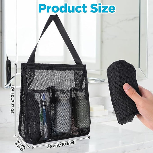 Portable Mesh Shower Caddy, Quick Dry Hanging Shower Bag with Zipper and Side Pockets, Freestanding Showers Tote Bag for College Dorm, Bathroom, Gym, Travel