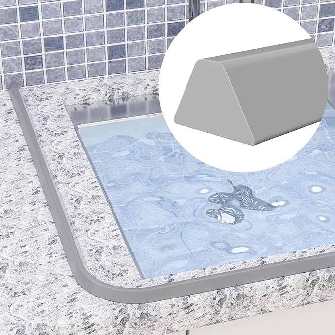 39 Inch Collapsible Shower Water Dam, Shower Threshold Water Dam Shower Barrier, Dry and Wet Separation Door Dam Water Stopper Kitchen Shower Threshold Silicon Water Blocker(Mini Trapezoid)