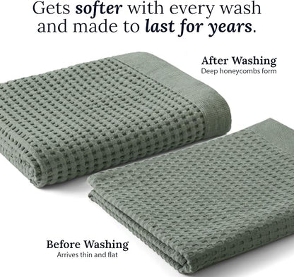 GILDEN TREE Waffle Towel Set Quick Dry Thin | 2 Bath Towels | 2 Hand Towels | 2 Washcloths, Modern Style (Stone)