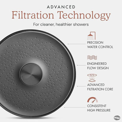 Filtered Shower Head for Hard Water | Reduce Chlorine & Heavy Metals for Improved Skin & Hair Health | High Pressure Water Softener Shower Head [Black]