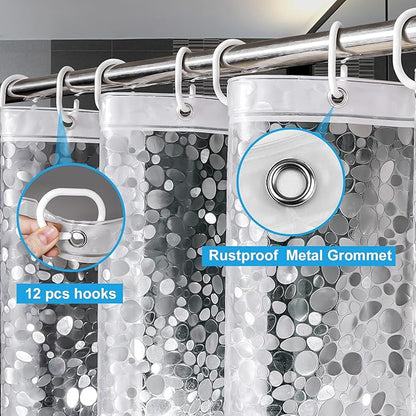 UFRIDAY 72x75 Inch Shower Curtain Liner,EVA Waterproof Heavy Duty Shower Liner with 3 Big Weighted Magnets,Clear 3D Pebbles Bath Curtain for Home and Hotel
