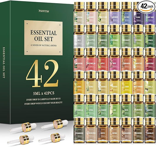 Essential Oil Set, Premium Essential Oils Gift Set for Diffuser, DIY Candle and Soap Making, 42x5 ML (0.17oz)