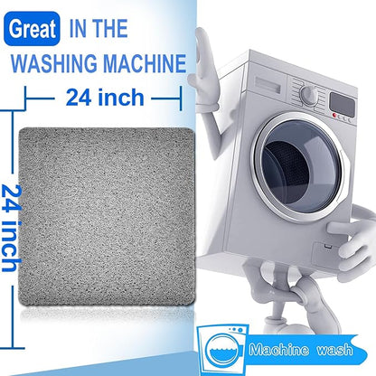 Shower Mats Non Slip for Elderly, 24x24’’Lager Loofah Bath Mats for Shower, Non-Slip Bath Mat for Elderly-Grey