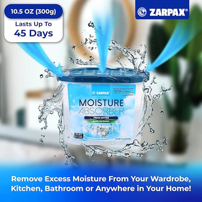 Moisture Absorber Fresh Cotton 10.5 oz/300g | Removes Moisture, Damp & Humidity | Odor Absorber With Fresh Cotton Fragrance | Moisture Trap for Bathroom, Closet, Kitchen | Set of 6