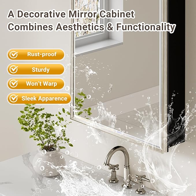 Pre-Assembled Surface or Recessed Medicine Cabinet Mirror-72x30 Brushed Nickel Bathroom Medicine Cabinet with Mirror & Rustproof Aluminum Frame, Beveled Bathroom Vanity Mirror with Storage
