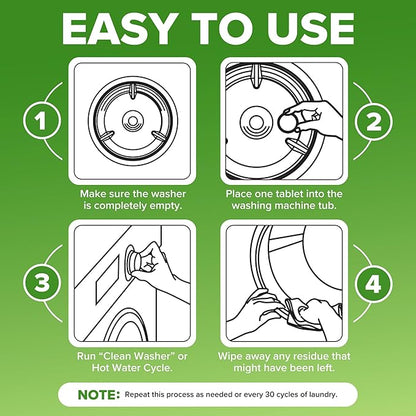 Renuv Heavy Duty Washing Machine Cleaner and Descaler - Deep Cleaning Tablets For Front Load or Top Load Washer (12 XL Tablets - One Year Supply)