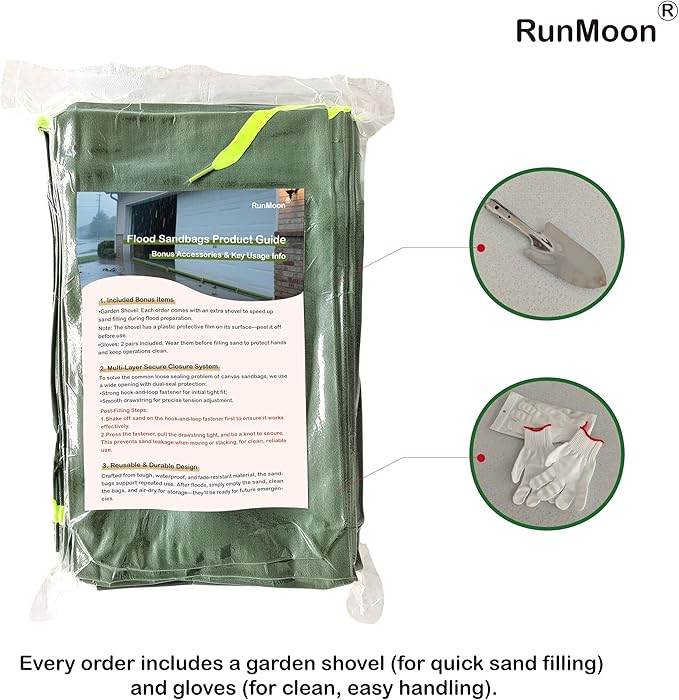 Upgraded Extra-Thick Reusable Flood Sandbags - Double-Stitched Canvas, Leak-Proof Closure | Multiple Sizes (3ft-10ft) for Water Barrier & Flood Protection (6ft (Upgraded) 10-Pack)