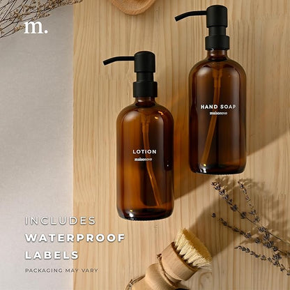 MaisoNovo Soap Dispenser 1-Piece Set | 16.9oz Amber Bottles with Black Stainless Steel Pump