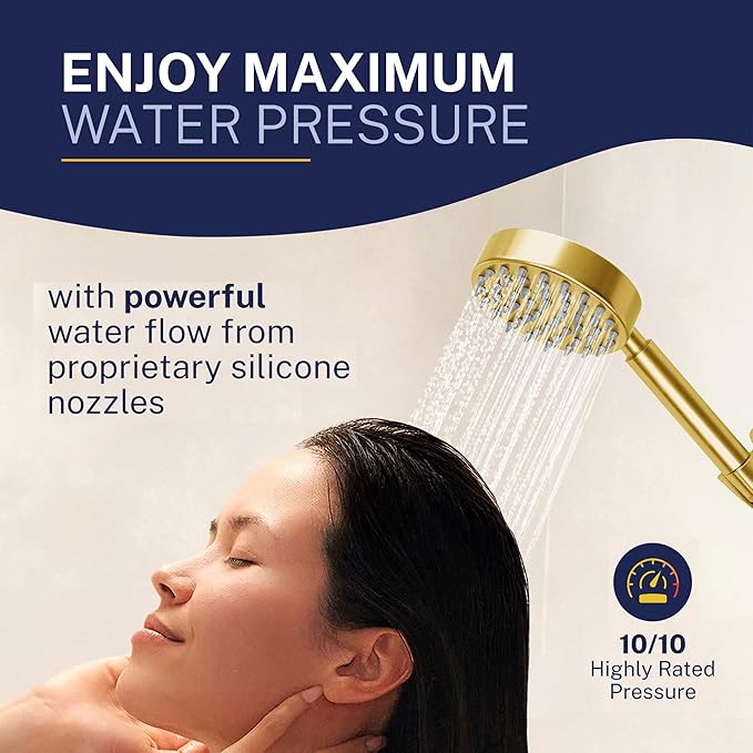 HammerHead Showers® Solid Metal 27.5 Inch Shower Slide Bar Set and Handheld Shower Head with Hose — BRUSHED GOLD — 1.75 GPM Low Flow Spray Wand — Easily Adjust Height & Angle of Handshower