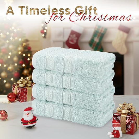American Soft Linen Salem 100% Cotton Turkish 4 Piece Hand Towels for Bathroom, 600 GSM Soft Absorbent Quickdry Hand Face Towel Set, Mint