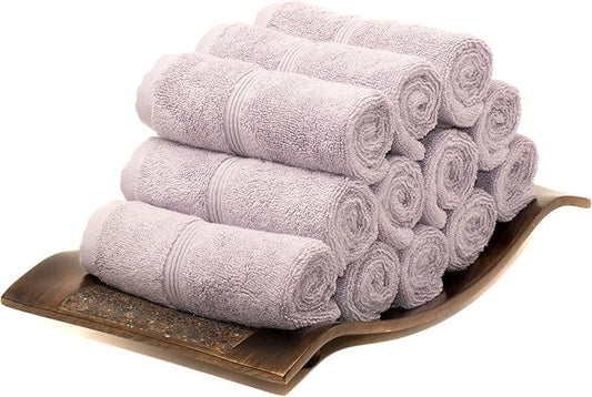 Mosobam Luxury Turkish Towels Set of 12 Washcloths 13X13 Lavender Aura 700 GSM Bamboo Viscose & Aegean Turkish Combed Cotton