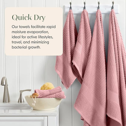 Springtree Home 100% Cotton Bath Towel Set | 6 Piece Set | Absorbent & Quick-Dry Bath Towels | Textured and Durable Cotton | Krista Collection - Bridal Rose