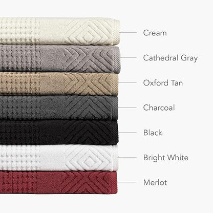 Texere 100% Organic Cotton Diamond Jacquard 700 GSM Luxury Bath Towel Sets - Ultra Soft and Absorbent Hotel and Spa Quality (Diamond, Black, 4 Bath Towels)