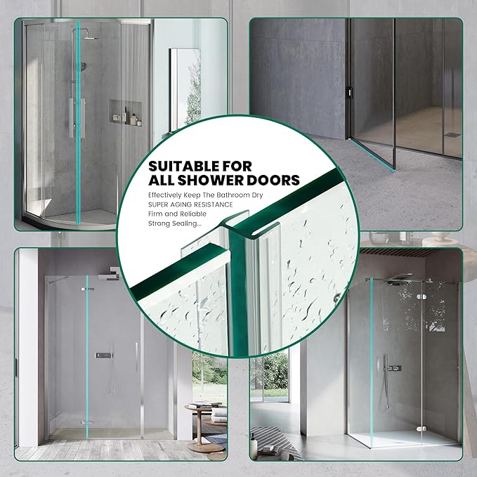 3 Pack Frameless Shower Door Bottom&Side Seal, 77" Long Clear PVC Shower Seal Strip for 3/8"(10mm) Thick Glass Shower Door, Stop Water Leaks Bind Doors