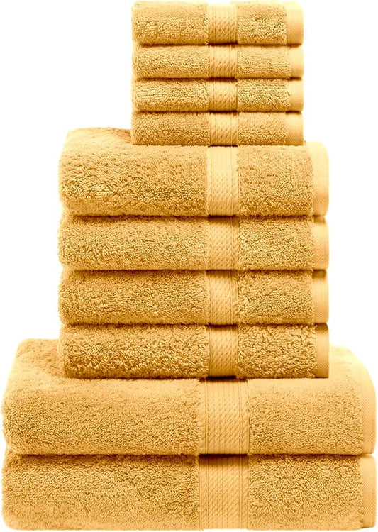 BLUENILEMILLS Madison Egyptian Cotton Towels, Towel Set for Bathroom, Shower, Hotel, Plush, 800 GSM, Highly Absorbent and Ultra-Soft Towels, Bath Essentials, 10 Piece Assorted Towel Set, Gold