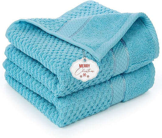 Ample Decor 100% Cotton Sky Blue Hand Towel for Bathroom Set of 2- Super Soft, Quick-Dry, Highly Absorbent, Popcorn Textured - Mulaayam Collection - 18 X 28 Inch