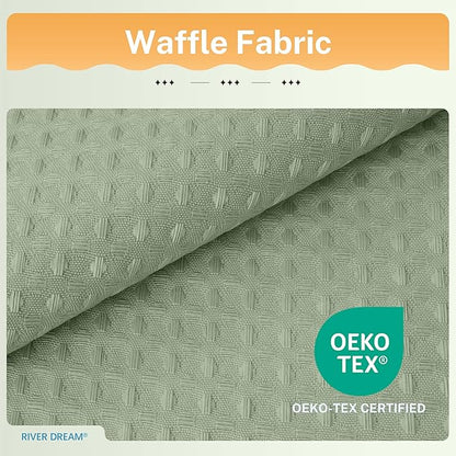 River Dream 3 in 1 Shower Curtain Set, Waffle Fabric Shower Curtain and Waterproof Clear Liner Set with Double Sided Metal Hooks, Sage Green, 72" W*72" H