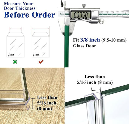 Frameless Shower Door Seal Strip 2 Pack x 39 Inch U for 3/8" Thick Glass Shower Door Side Seal Strip Bottom Seal Door Sweep Ultra Clear Polycarbonate, Stop Shower Leaks Create A Water Barrier