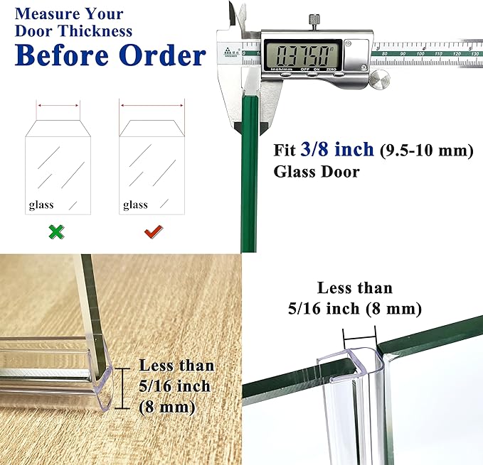 Frameless Shower Door Seal Strip 2 Pack x 39 Inch U for 3/8" Thick Glass Shower Door Side Seal Strip Bottom Seal Door Sweep, Ultra Clear Polycarbonate, Stop Shower Leaks Create A Water Barrier