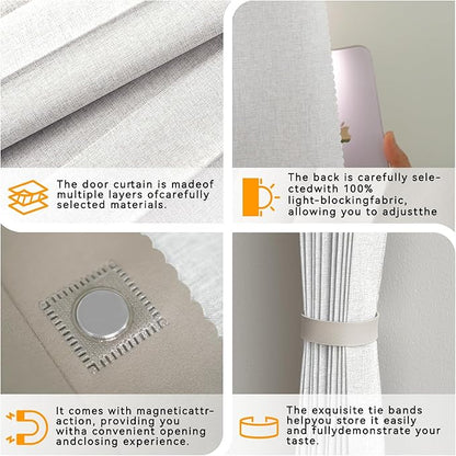 Accordion Door Curtain Set - 100% Blackout, with Curtain Rod Included, for Bedroom Privacy Protection (White-53 W x 78" L+Rod)