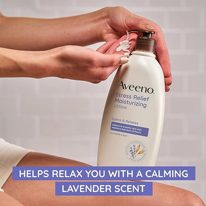 Aveeno Stress Relief Moisturizing Body Lotion with Lavender Scent, Natural Oatmeal to Calm & Relax, Non-Greasy Daily Stress Relief Lotion, 12 fl. oz
