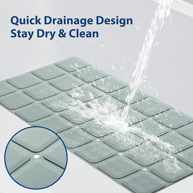 Silicone Bath Mat with Suction Cups – Non-Slip Foldable Bathtub & Shower Mat, Durable & Quick-Dry Safety Tub Mat with Large Drain Holes for Families 28"x 14" Grey