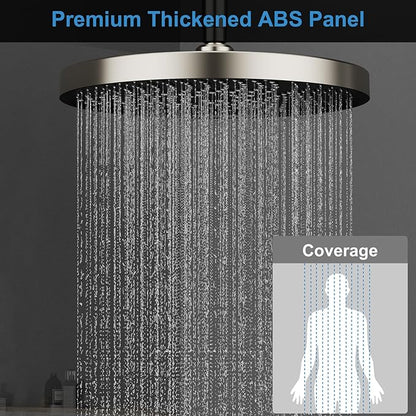 Shower System Brass Thermostatic Shower Faucet Set With Valve and Diverter Shower Mixer with 2 Rain Shower Head and Multi-function Handheld Head（Brushed Nickel）