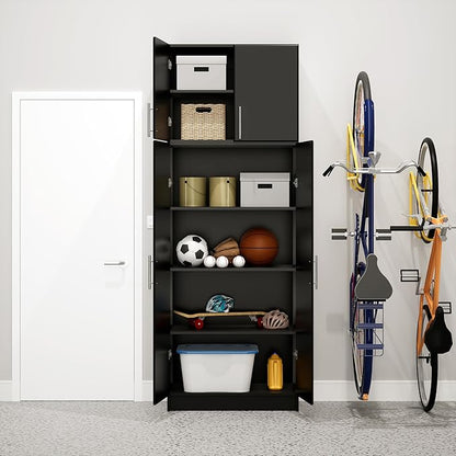 Prepac Elite Tall Garage Storage Cabinet & Pantry Storage Cupboard, 2-Door Freestanding Bathroom or Pantry Cabinet with Adjustable Shelves, 16" D x 32" W x 65" H, Black