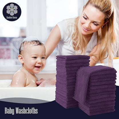 32 Pack Baby Washcloths - Luxury Coral Fleece - Extra Absorbent and Soft Wash Clothes for Newborns, Infants and Toddlers - Suitable for Sensitive Skin and New Born - Baby Shower - Plum, 10x10 Inch