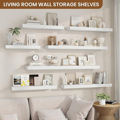 fuqing Floating Shelves for Wall, Wall Mounted Wood Floating Shelf with Invisible Brackets for Living Room, Bathroom, Bedroom, Kitchen Storage and Decor, 30 Inch Set of 2, White